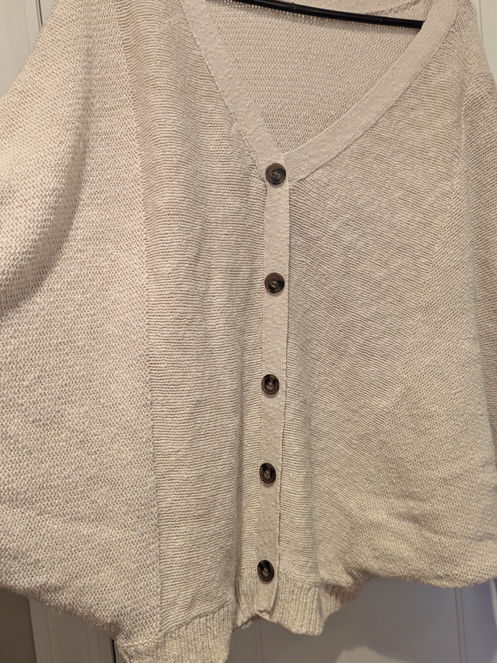 Ruby Moon Women's Cream Backwards V-Neck Cotton Knit Sweater